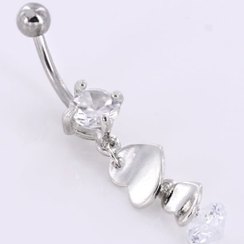 Painful Pleasures ✦ Crystal Heart Dangle Navel Ring ✦ Rhodium Finish 14G NWT